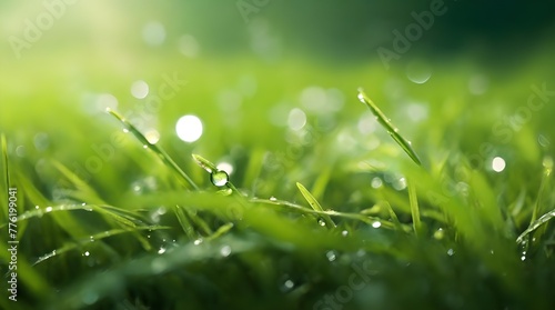 grass with dew drops. Generated AI