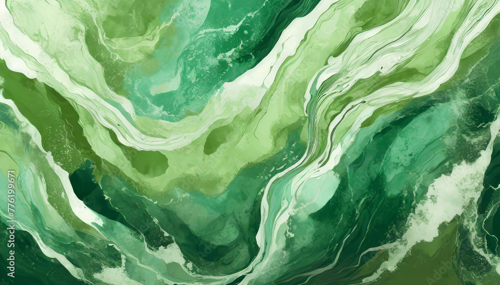 Obraz premium Beautiful pastel green splashes of paint. Marble effect texture. Acrylic paining. Abstract waves.