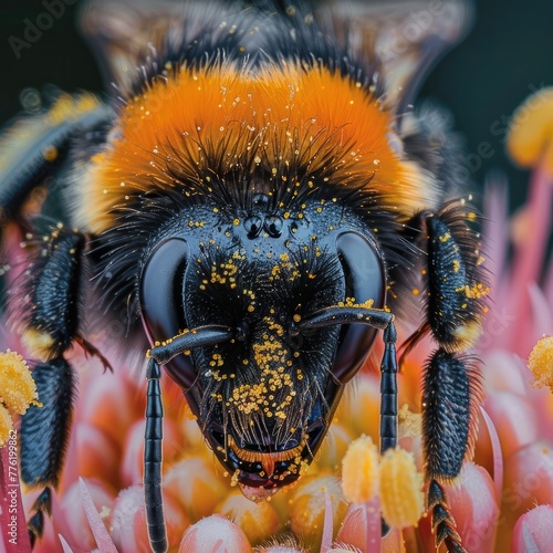 Bee's Devoted Pollen Collection on a Vibrant Flower's Stigma