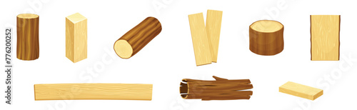 Wooden Material and Object of Sawmill Vector Set