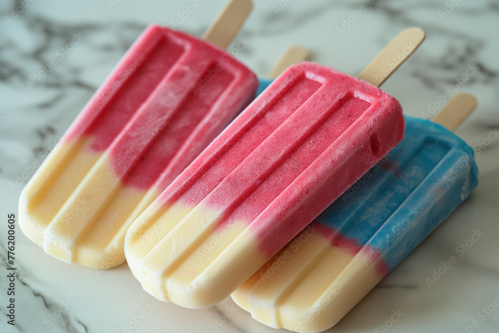 Patriotic Red White Blue Popsicles for the 4th of July. Generative AI Patriotic Red White Blue Popsicles for the 4th of July. Generative AI