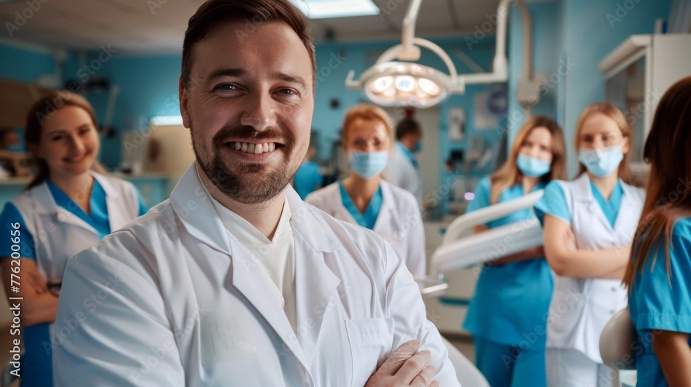 Fototapeta premium Portrait of dentist in dental clinic