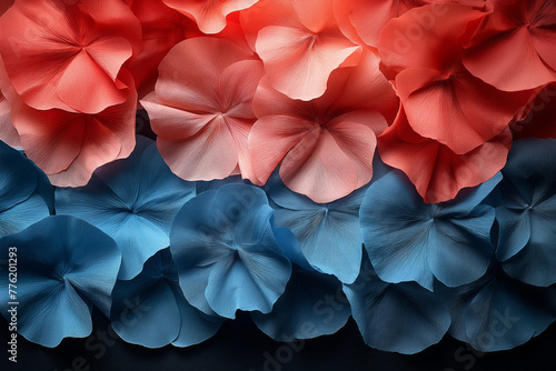 Red white and blue crepe paper on black background. Generative AI