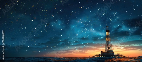 Drilling Rig's Starry Night Solitude: A Testament to Modern Energy Production