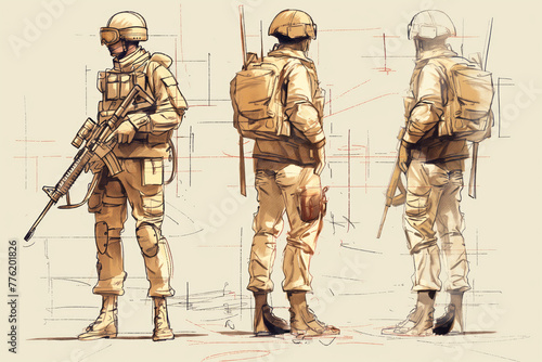 stylized soldier. sketch art for artist creativity and inspiration. Generative AI