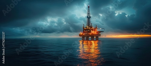 Drilling Rigs Twilight Glow A Testament to Energy Industrys Quiet Power © Sittichok