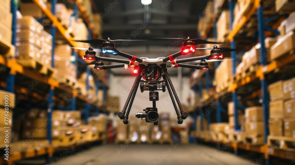 drone in factory inventory of warehouse supplies drone in factory inventory of warehouse supplies