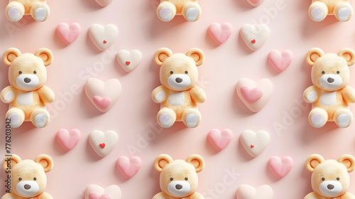 Teddy bears and hearts background