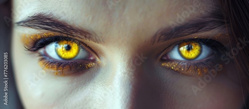 Close up of a woman s striking yellow eyes