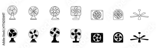 Fans icon set. Air cooler outline icon collection set. Vector icons