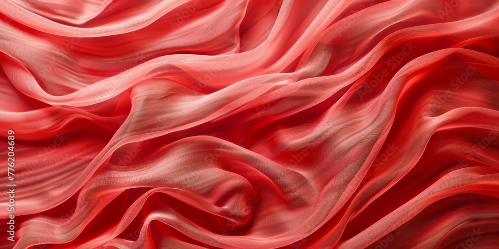 Obraz premium A close up of a red fabric material, cloth and silk textile texture wavy and rippled, AI Generated.