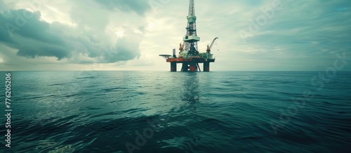 Industrial Isolation Drilling Rig Floating Alone on the Vast Ocean photo