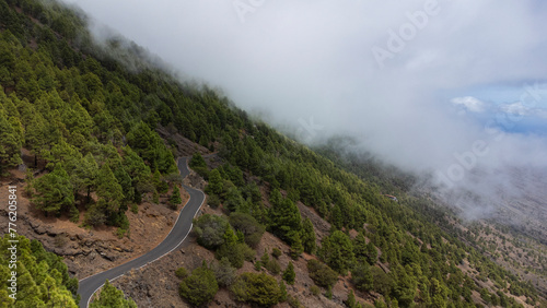 road from drone in mountain of el Hierro island, canary islands