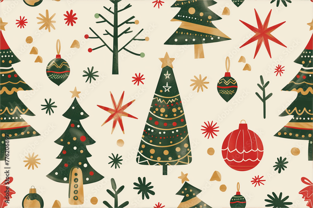 Christmas pattern with trees and ornaments Christmas pattern with trees and ornaments