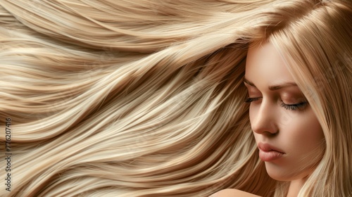Beauty woman with luxurious long hair as background, hair care concept generative ai
