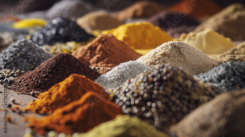 Vibrant Assortment of Spices in Heaps for Culinary Use