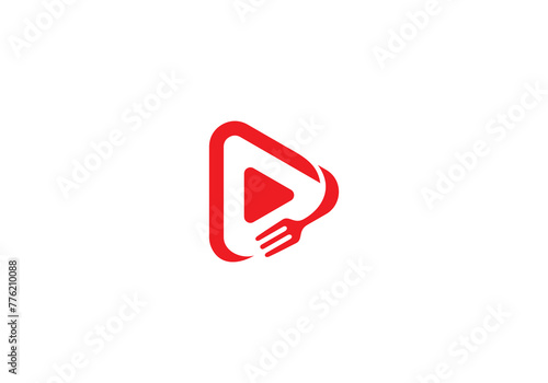 fork with play button logo. cooking channel icon vector design