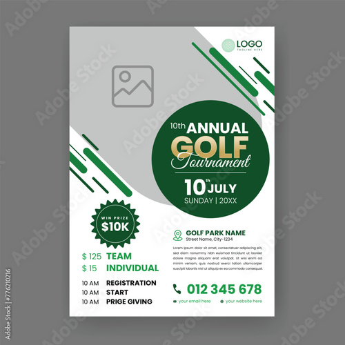 Golf Event Flyer Template. Professional Golf Tournament Flyer with Abstract Shapes  Suitable for Course, Poster, Banner, Ad, Brochure, Invite, etc.