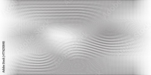 Abstract halftone wave dotted background. Futuristic twisted grunge pattern, dot, circles. Vector modern optical pop art texture for posters, business cards