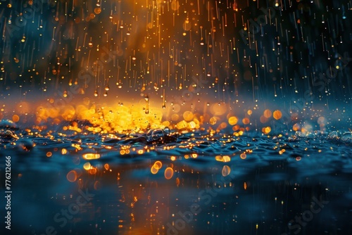 Raindrops falling and hitting the ground surface © Ihor