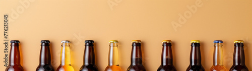 Beer bottles on a beige background, design for a drinks menu or an advertisement in a pub, created with generative AI technology  photo