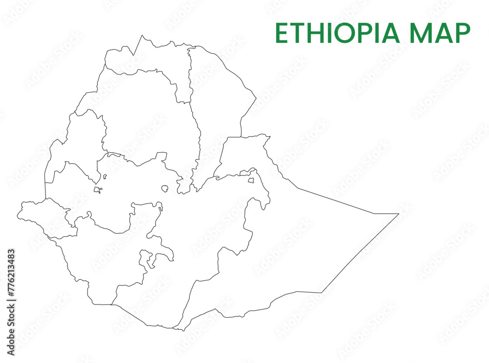 High detailed map of Ethiopia. Outline map of Ethiopia. Africa