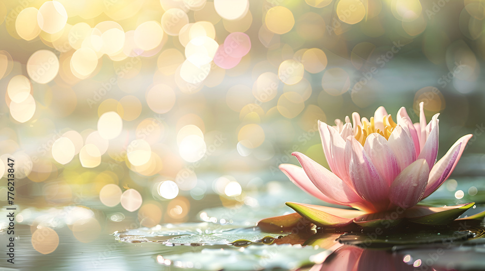 Lotus blooms set against a bokeh backdrop, marking the significance of Buddha Purnima and Vesak Day Lotus blooms set against a bokeh backdrop, marking the significance of Buddha Purnima and Vesak Day