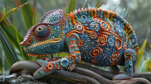 Mesmerizing ColorChanging Chameleon Intricate Patterns on Reptile Skin photo