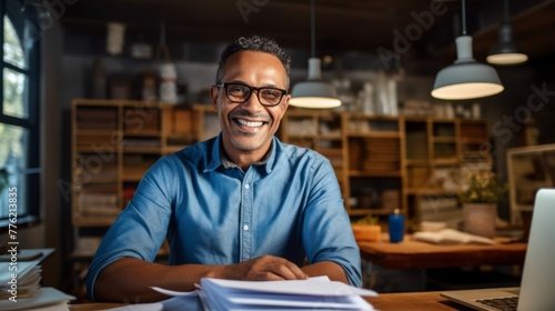 Smiling Professional at His Desk
