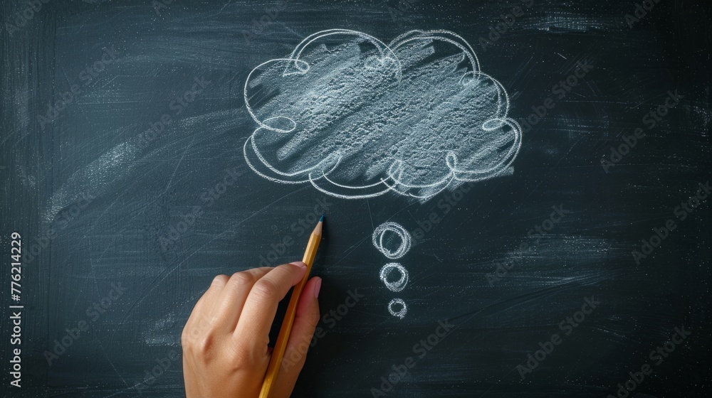 chalk drawing of thought bubble on blackboard generative ai