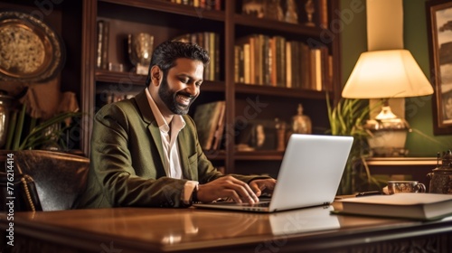 The Smiling Man at His Laptop photo