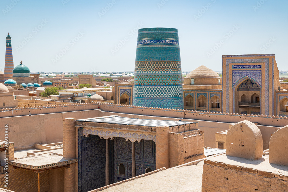 The Kalta Minor Minaret and Muhammad Amin Khan Madrasa in Khiva.