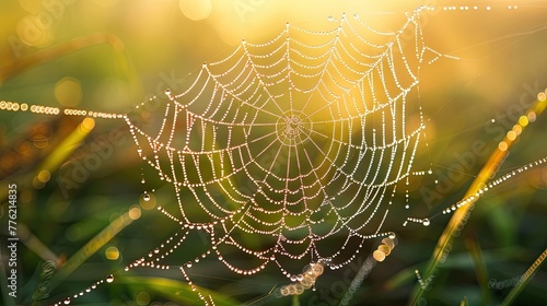 Morning Light Glistening on a Spiders Web A Testament to Natures Intricate Design © Sittichok