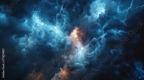 Lightning bolts illuminating the darkened sky during a storm