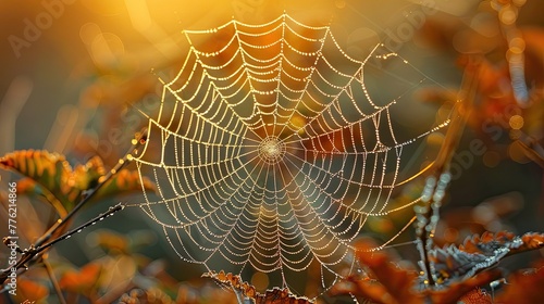Morning Radiance A Spiders Web adorned with Dewdrops
