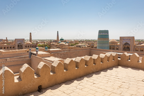 The Islam Khodja Madrasa and Minaret, Kalta Minor Minaret, and Mohammad Rakhim Khan Madrasa in Khiva. photo