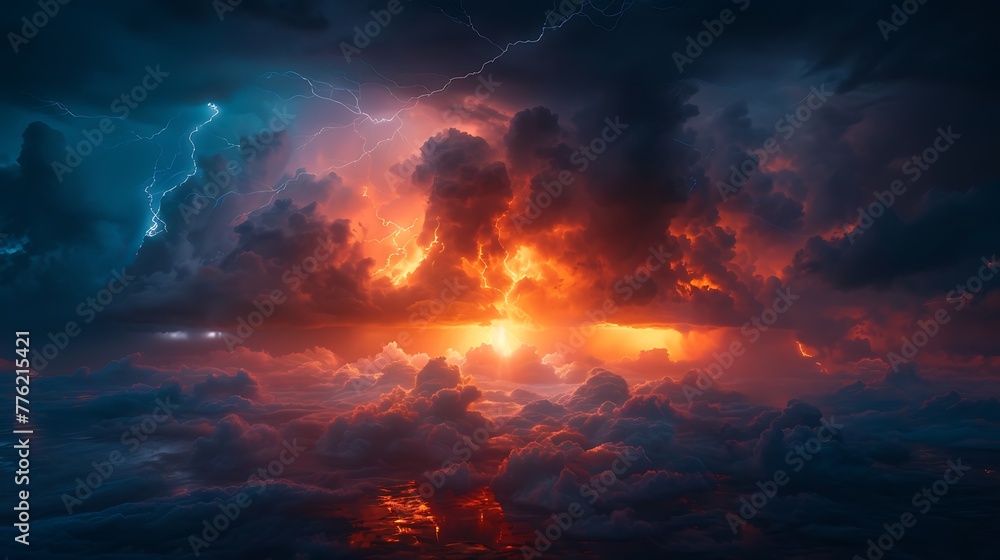 Lightning illuminating a stormy night