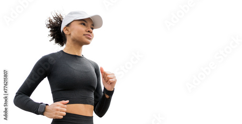 Female runner trainer running warm up. Isolated background. © muse studio