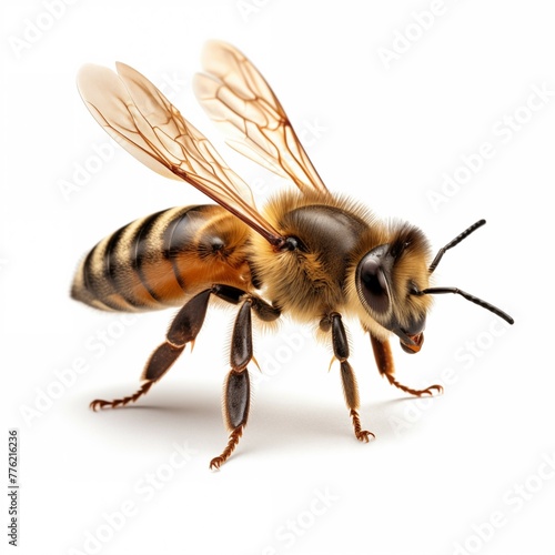 Honey Bee close up with isolated on white background