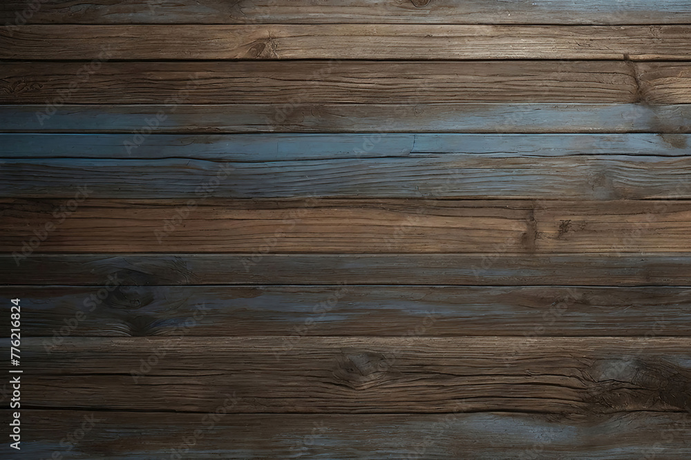 Fototapeta premium Brown and blue old dirty wood wall wooden plank board texture background with grains and structures