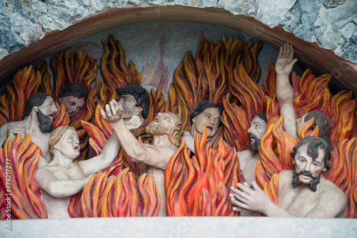 Sculpture of hell fire in the Upper Church on Ostry vrch hill at Banska Stiavnica, Slovakia
