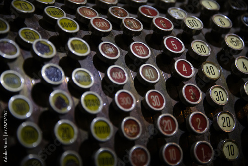 Buttons of vintage mechanical cash register