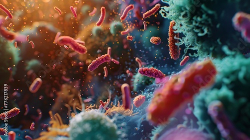 Explore the microscopic world in 4K, where micronutrients and beneficial bacteria unite in a 3D close-up #776217839