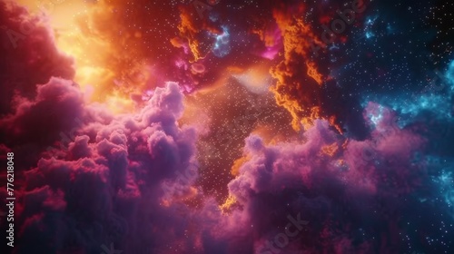Blue  pink and purple nebula space stars sky CG illustration background. High quality photo
