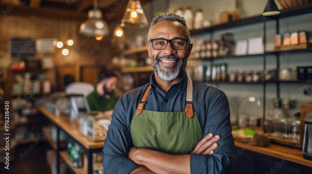 Confident Café Owner Smiling Confident Café Owner Smiling