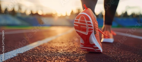 closeup running shoe of athletic runner training