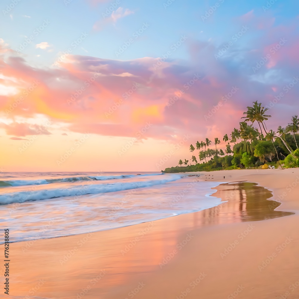 a beach with palm trees and a pink sky with a pink sunset in the background summer sun beach