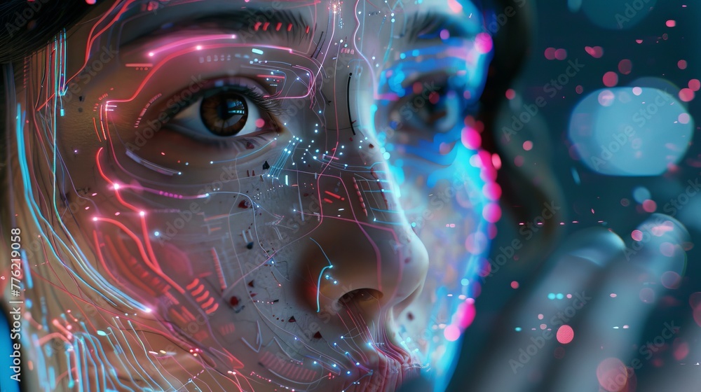 Exploring the complexity of multiple identities through the lens of AI technology, revealing the depth of digital personas - obrazy, fototapety, plakaty 