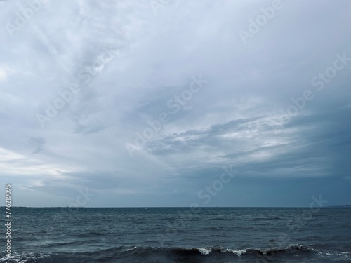 Dark cloudy seascape  cloudy sea horizon
