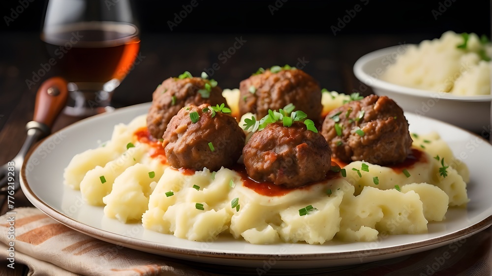 Mashed potatoes paired with fresh meatballs Mashed potatoes paired with fresh meatballs